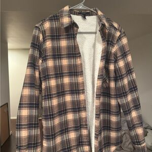 Forever 21 Checkered Button-Up in Beige and Navy with fleece lining